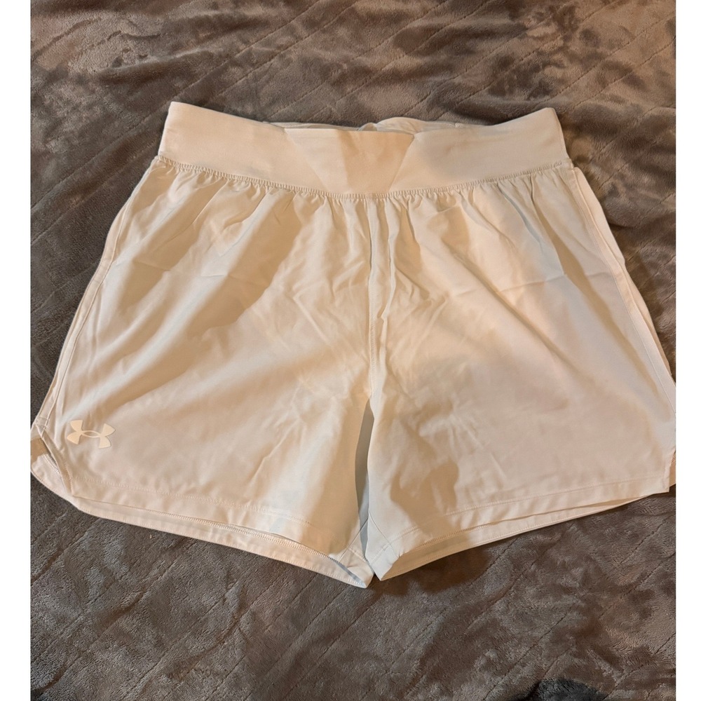 Under Armour Speedpocket White Running Shorts Womens Large Athletic Gym Workout